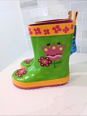 Girls Stephen Joseph Green Floral Rain Boots